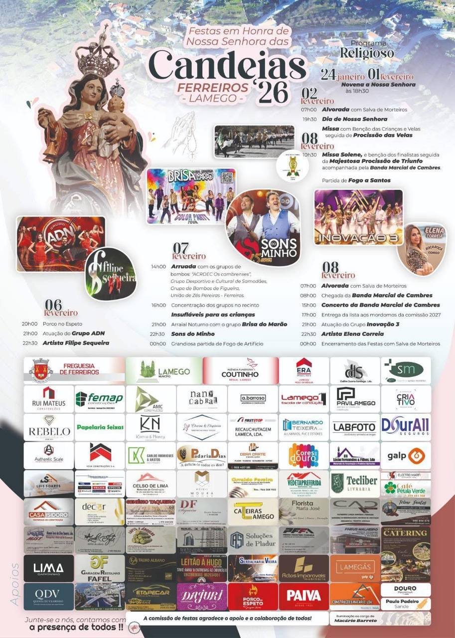 Cartaz Festas em Honra de Nossa Senhora das Candeias 2026 - Ferreiros