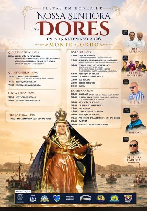 Cartaz Festas em honra de Nossa Senhora das Dores 2026 - Monte Gordo