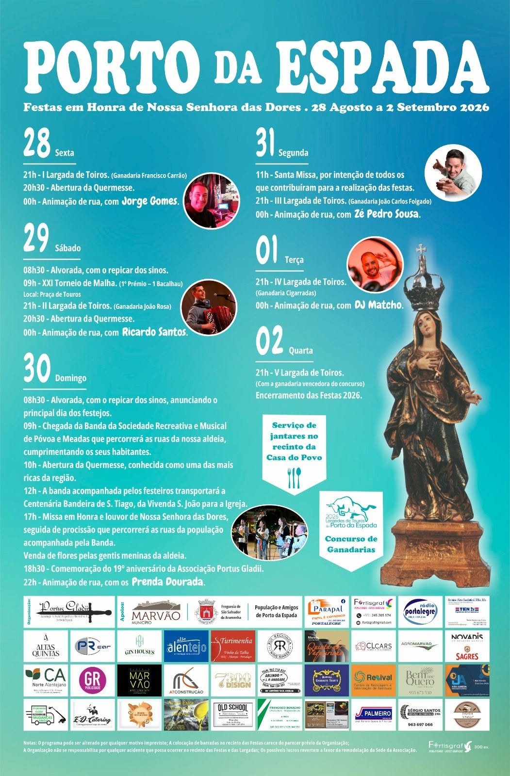 Cartaz Festas em honra de Nossa Senhora das Dores 2026 - Porto da Espada