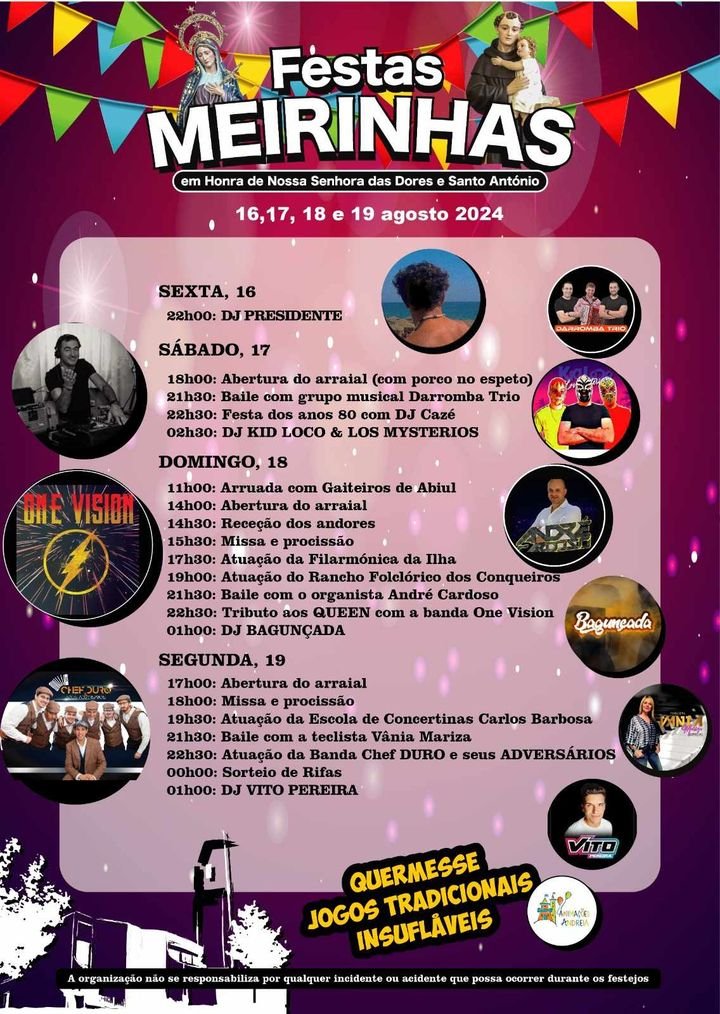 Cartaz Festas em Honra de Nossa Senhora das Dores e Santo António 2024 - Meirinhas
