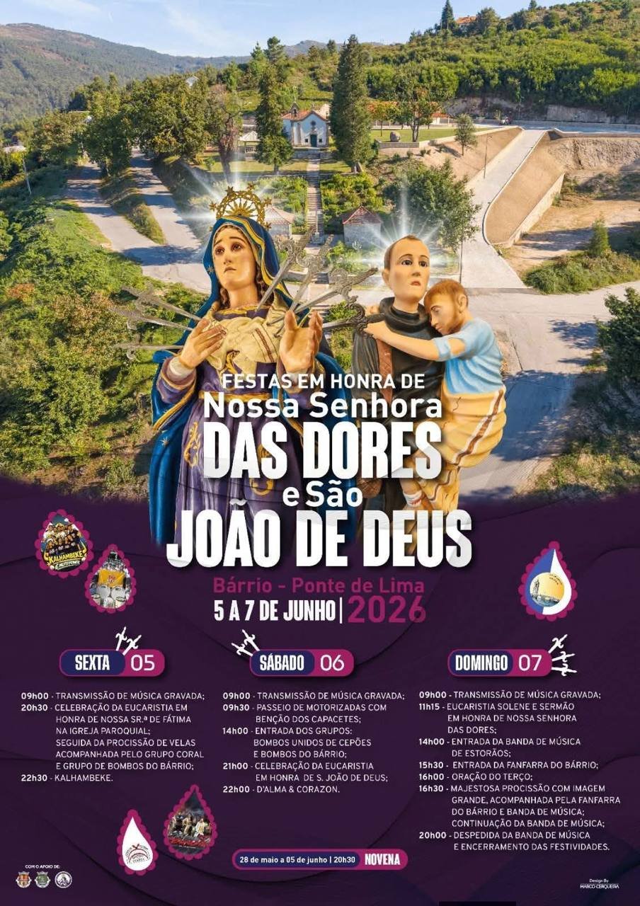 Cartaz Festas em honra de Nossa Senhora das Dores e São João de Deus 2026 - Bárrio