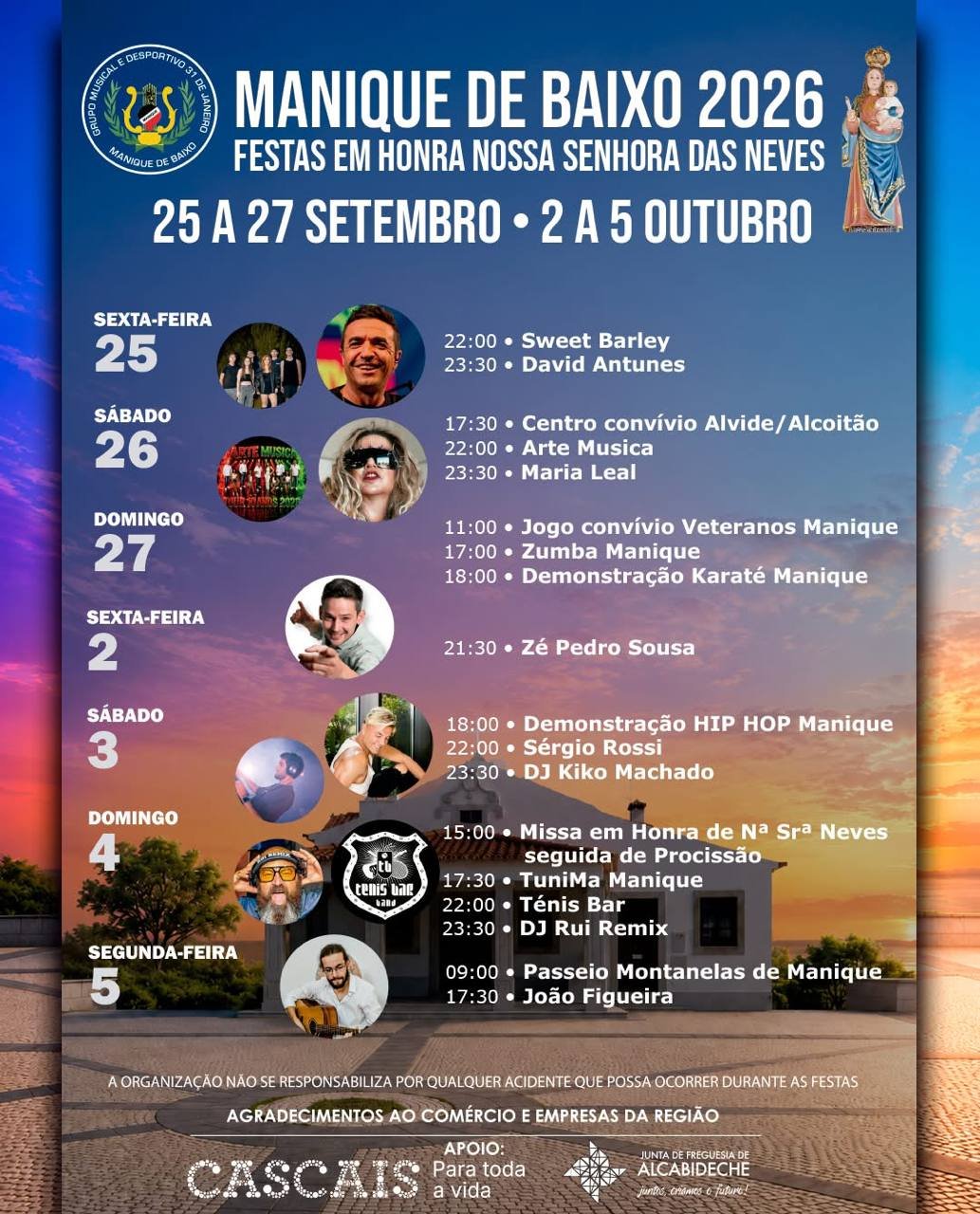 Cartaz Festas em honra de Nossa Senhora das Neves 2026 - Manique de Baixo