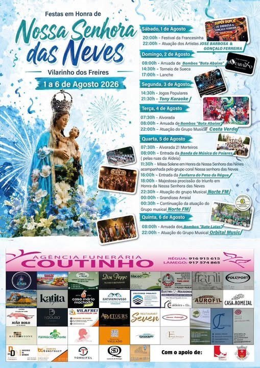 Cartaz Festas em Honra de Nossa Senhora das Neves 2026 - Vilarinho dos Freires
