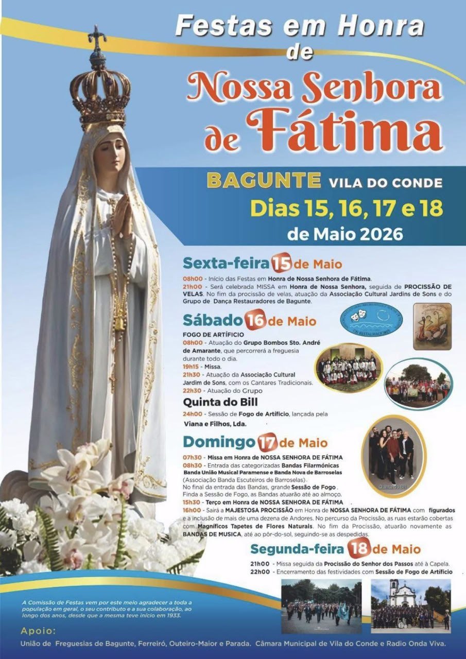 Cartaz Festas em honra de Nossa Senhora de Fátima 2026 - Bagunte