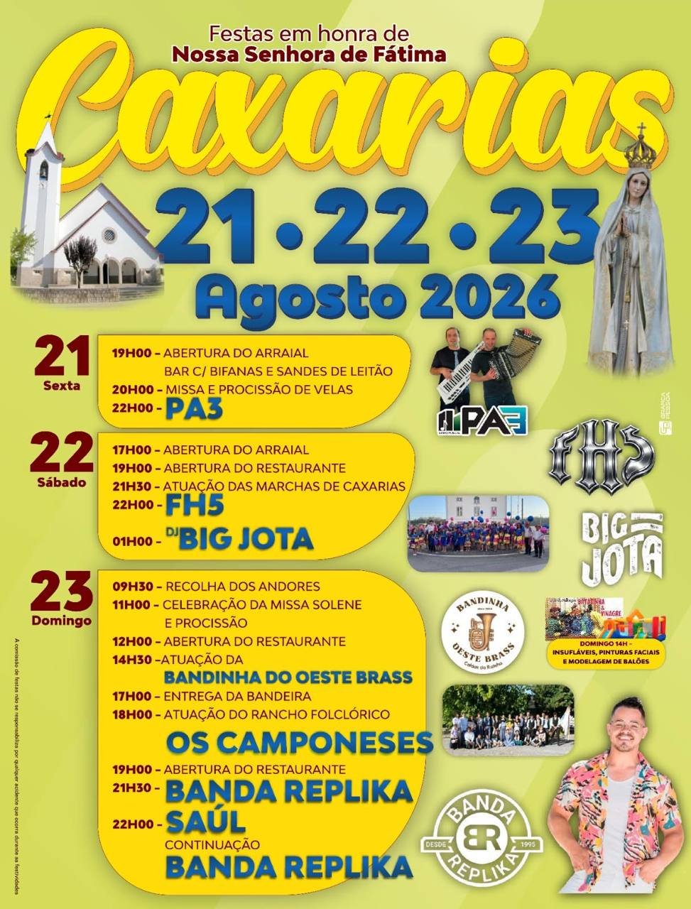 Cartaz Festas em honra de Nossa Senhora de Fátima 2026 - Caxarias