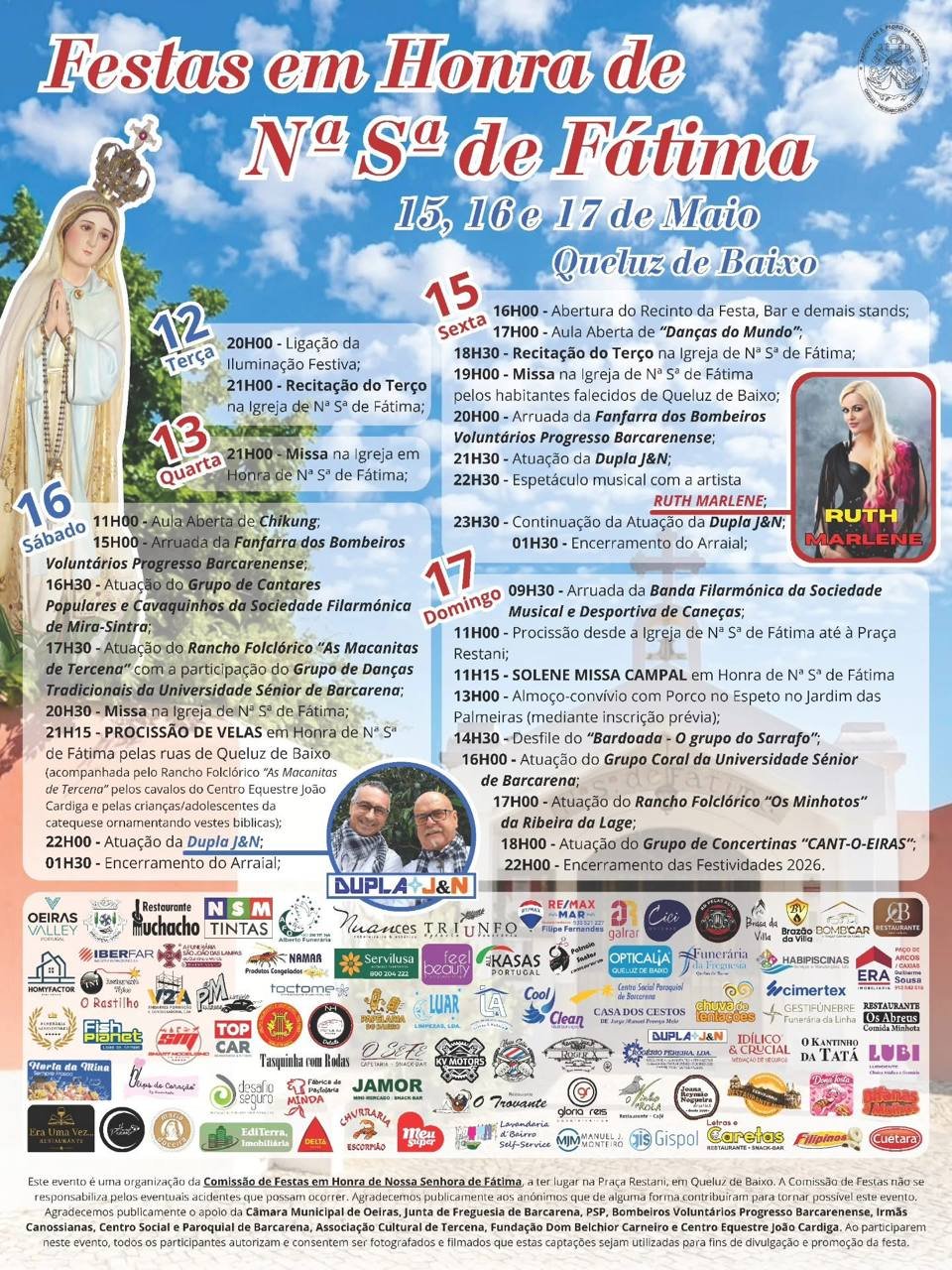 Cartaz Festas em Honra de Nossa Senhora de Fátima 2026 - Queluz de Baixo