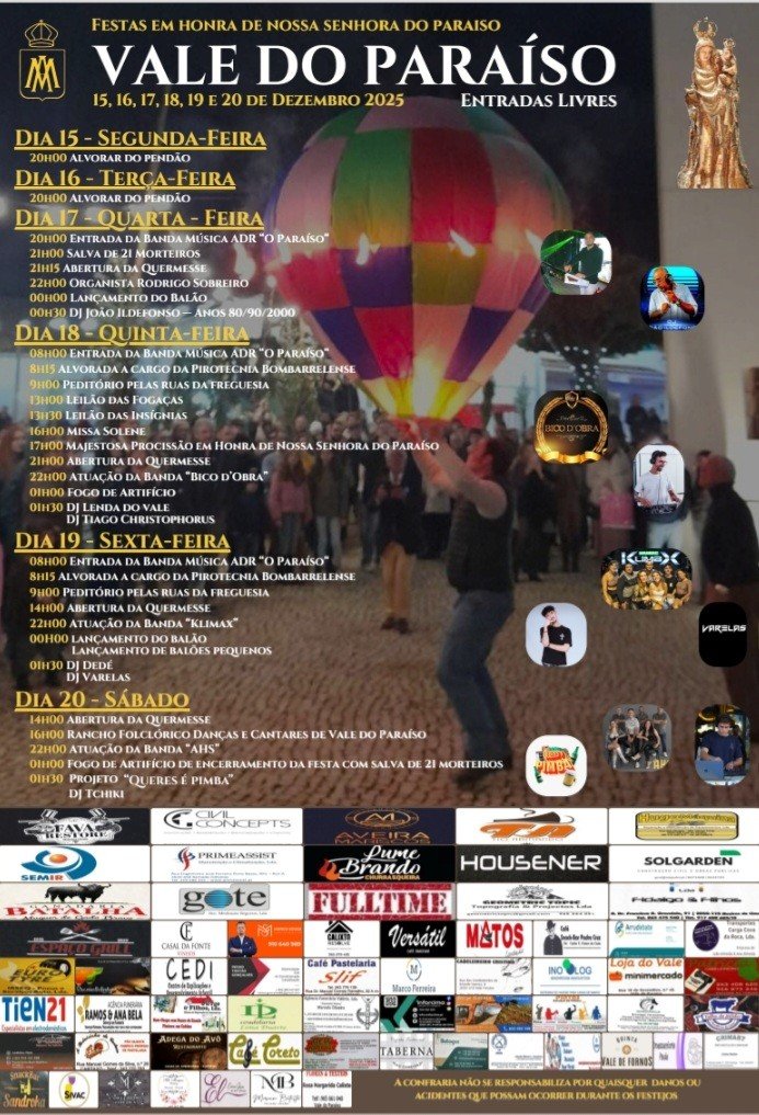 Cartaz Festas em Honra de Nossa Senhora do Paraiso 2026 - Vale do Paraíso