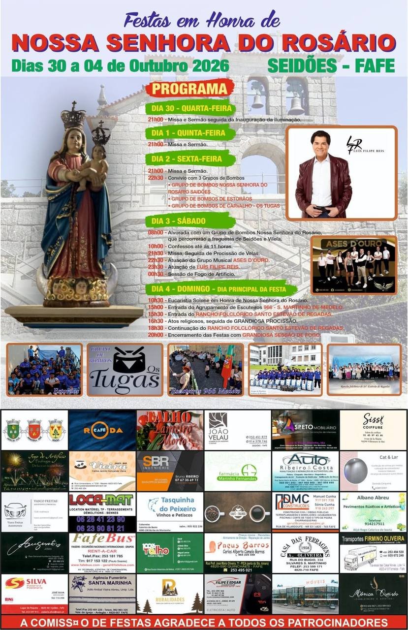 Cartaz Festas em Honra de Nossa Senhora do Rosário 2026 - Seidões