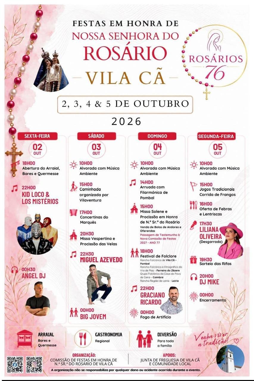 Cartaz Festas em honra de Nossa Senhora do Rosário 2026 - Vila Cã