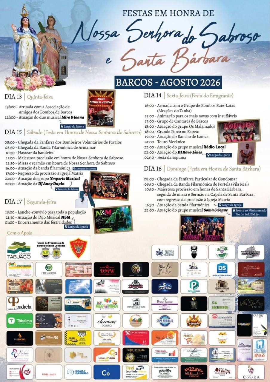 Cartaz Festas em honra de Nossa Senhora do Sabroso e Santa Bárbara 2026 - Barcos