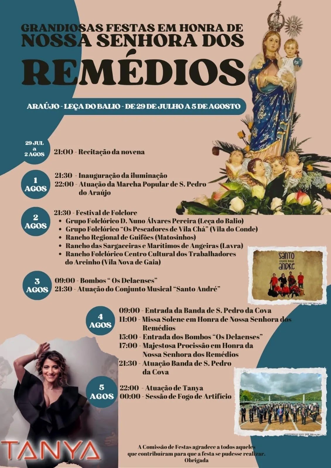 Cartaz Festas em Honra de Nossa Senhora dos Remédios 2024 - Leça do Balio