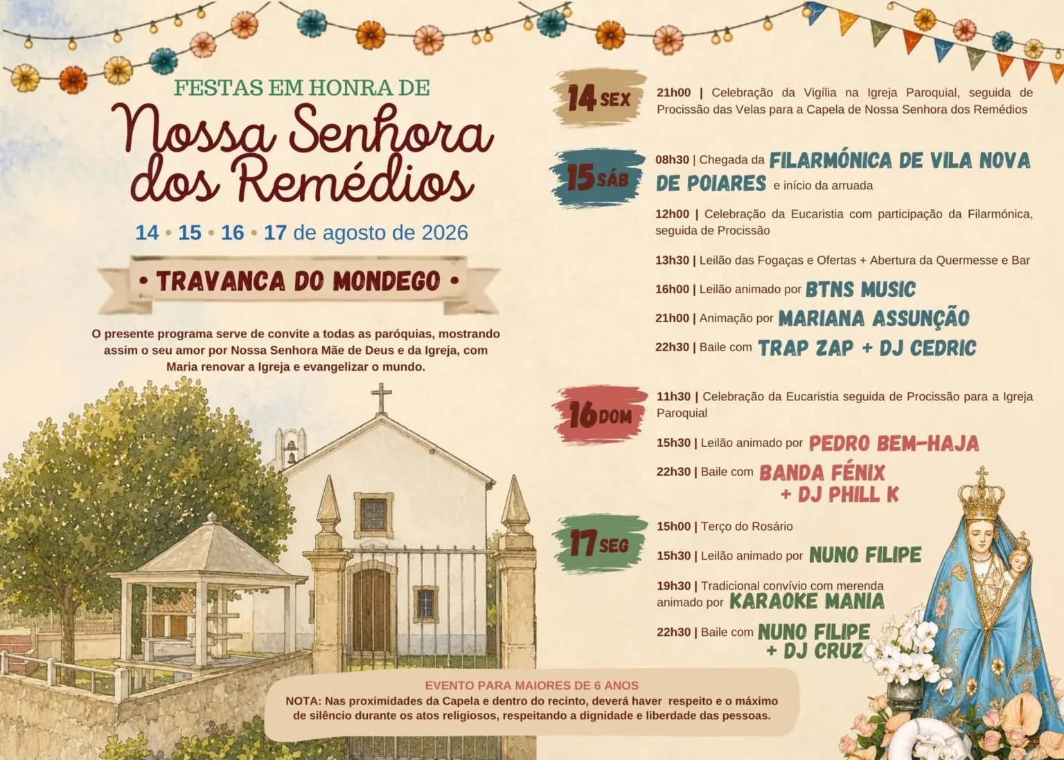 Cartaz Festas em Honra de Nossa Senhora dos Remédios 2026 - Travanca do Mondego