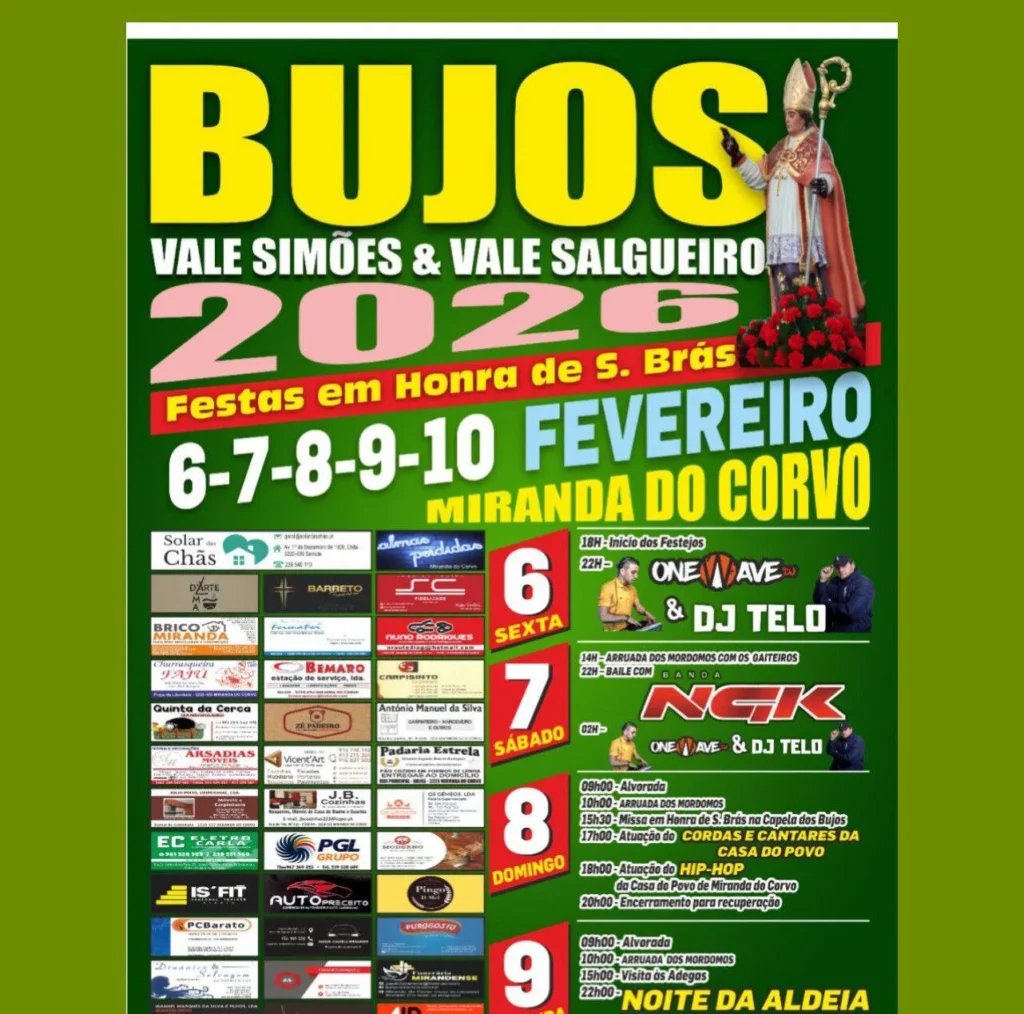 Cartaz Festas em Honra de S. Brás 2026 - Miranda do Corvo