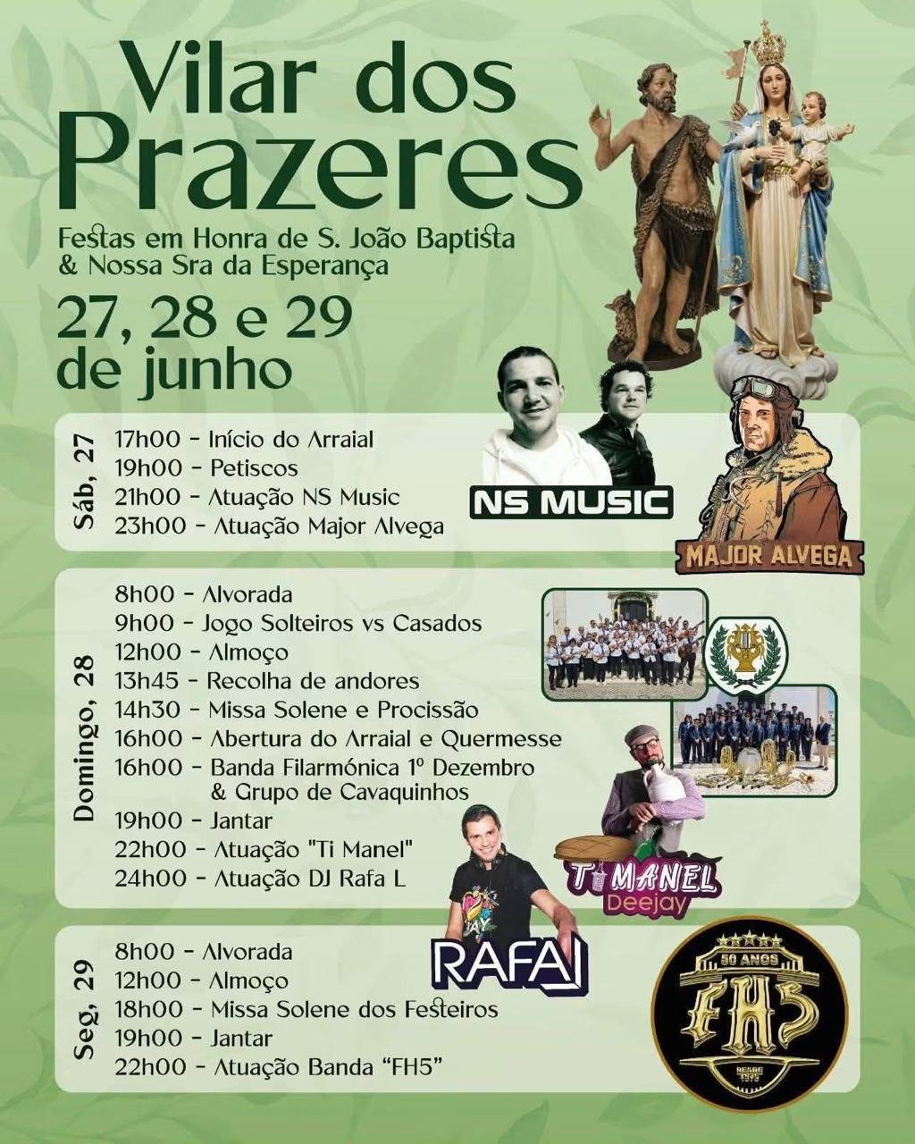 Cartaz Festas em Honra de S. João Baptista & Nossa Sra da Esperança 2026 - Vilar dos Prazeres