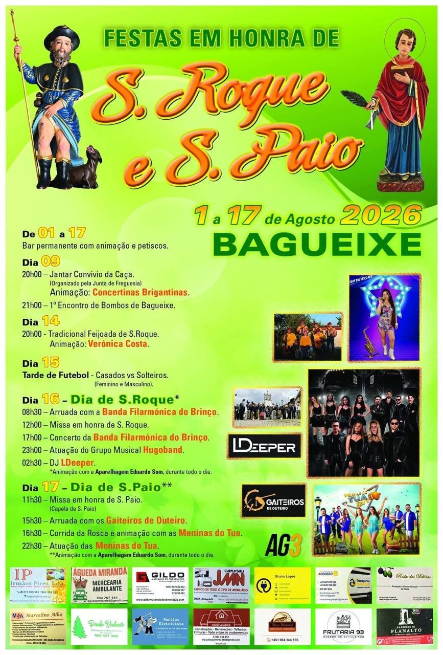 Cartaz Festas em honra de S. Roque e S. Paio 2026 - Bagueixe