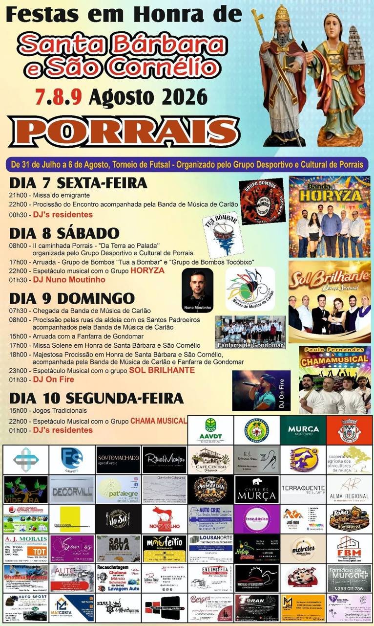 Cartaz Festas em honra de Santa Bárbara e São Cornélio 2026 - Porrais