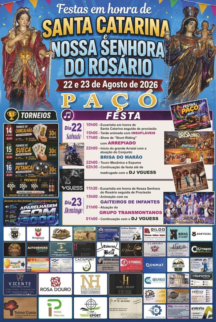 Cartaz Festas em honra de Santa Catarina e Nossa Senhora do Rosário 2026 - Paçó