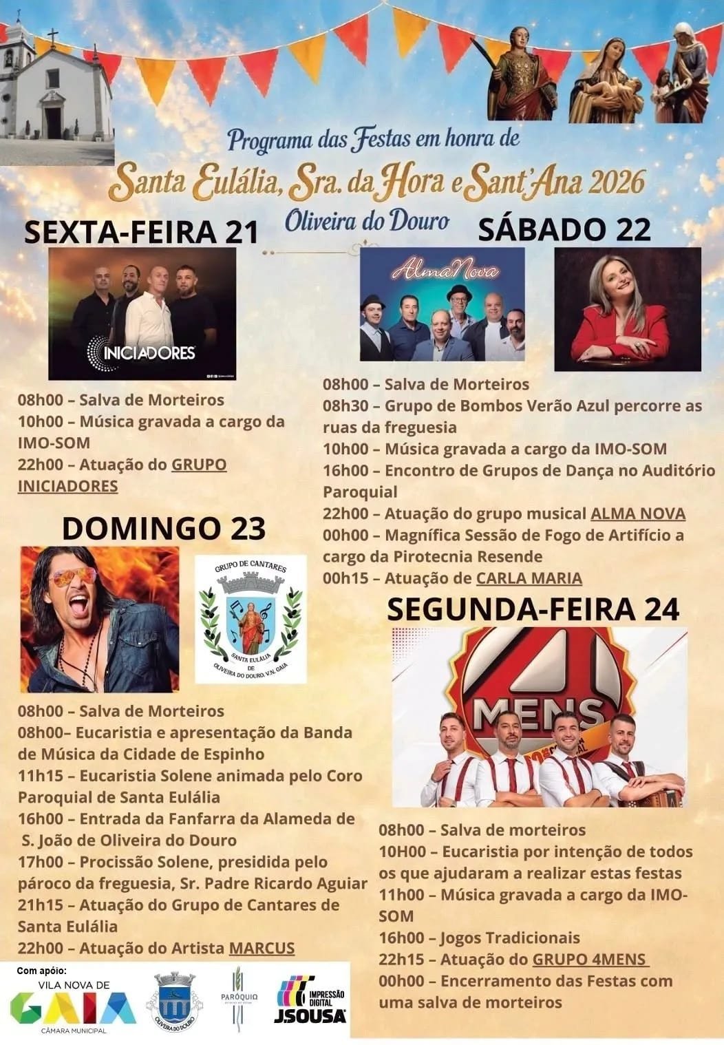 Cartaz Festas em honra de Santa Eulália, Sra. da Hora e Sant'Ana 2026 - Oliveira do Douro