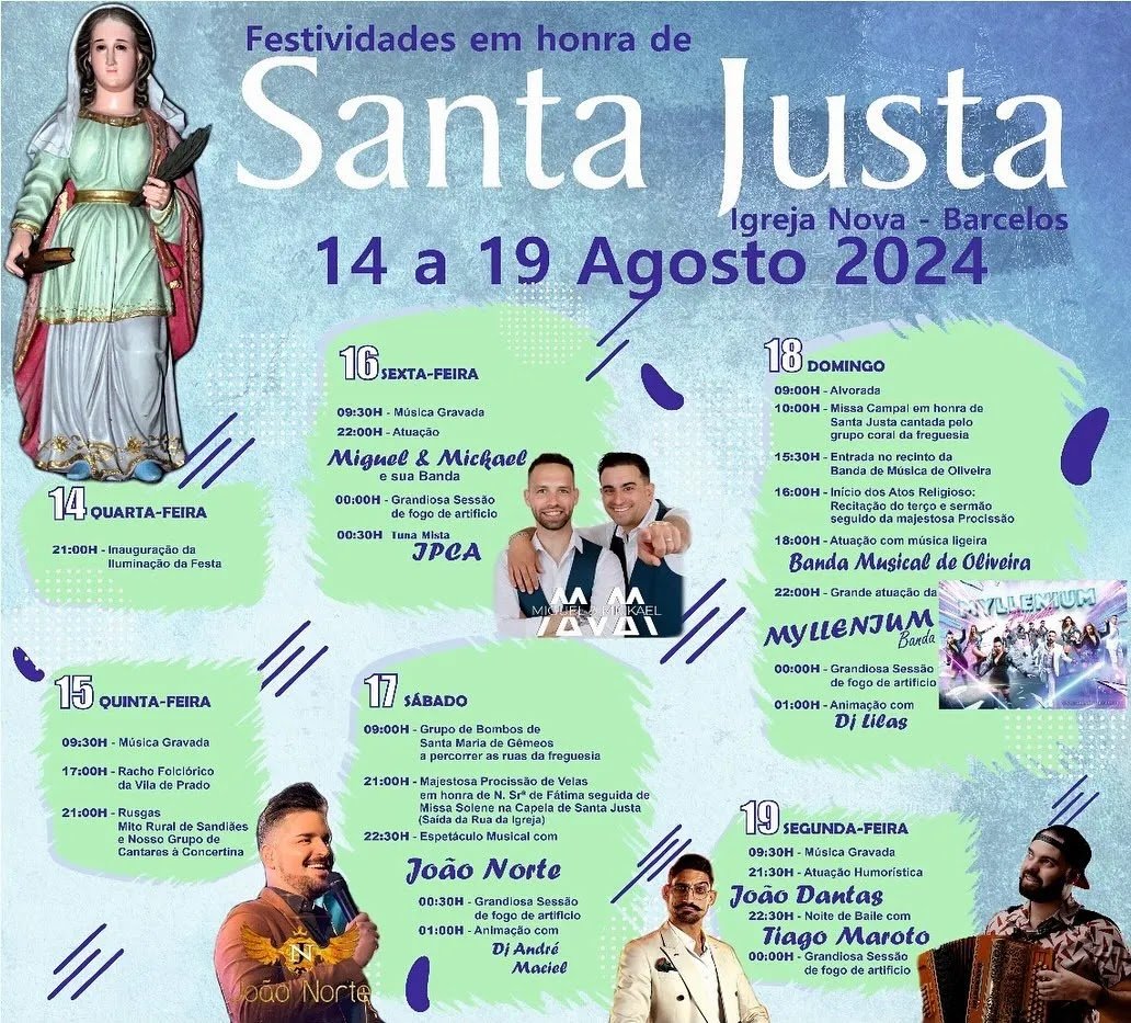 Cartaz Festas em honra de Santa Justa 2024 - Igreja Nova