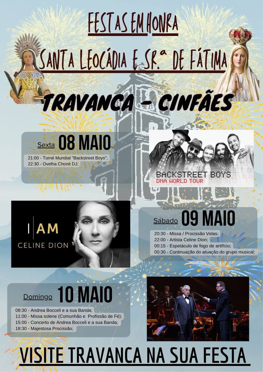Cartaz Festas em honra de Santa Leocádia e Sr.ª de Fátima 2026 - Travanca