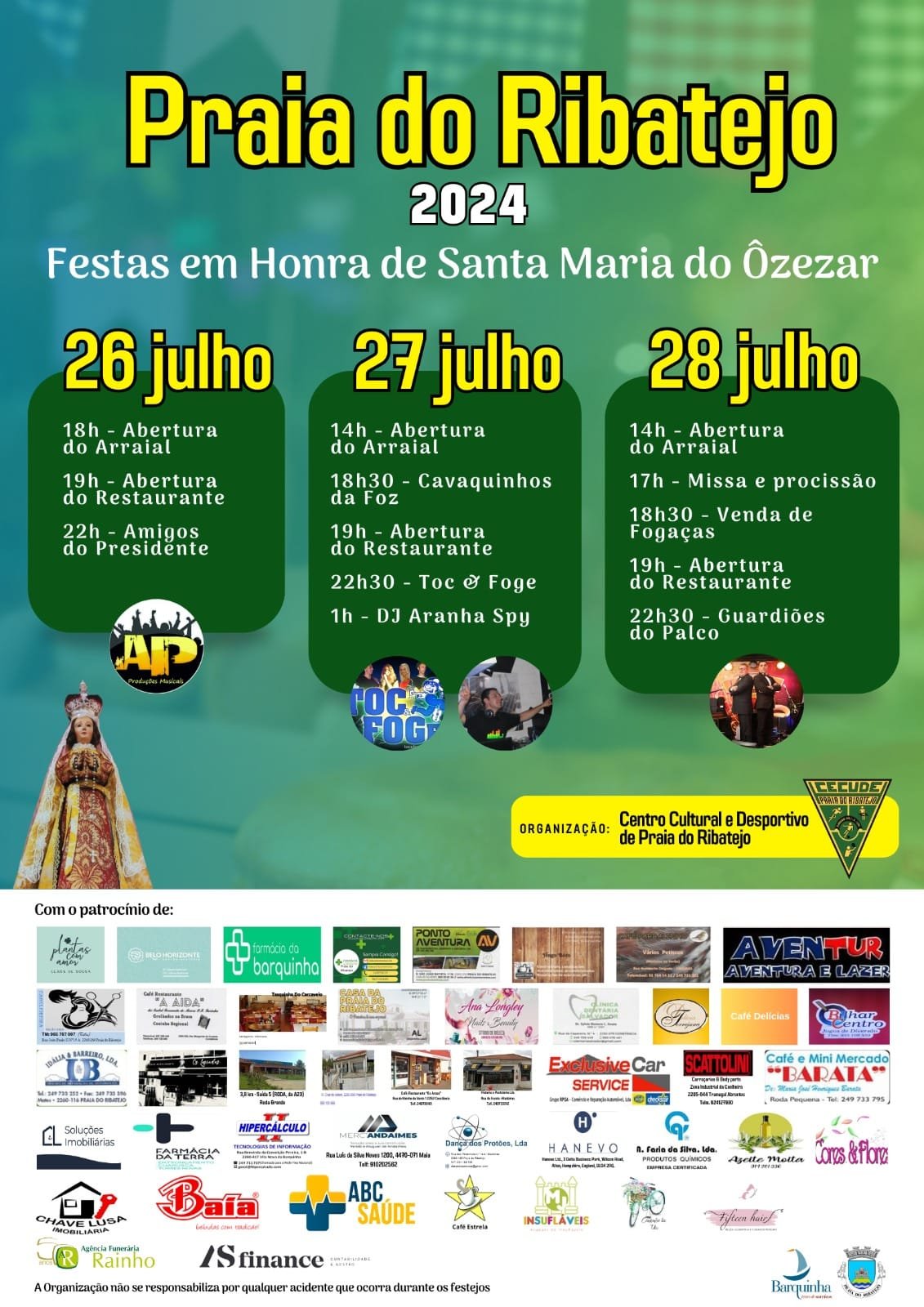 Cartaz Festas em Honra de Santa Maria do Ôzezar 2024 - Praia do Ribatejo
