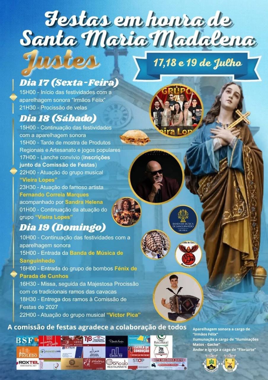 Cartaz Festas em honra de Santa Maria Madalena 2026 - Justes