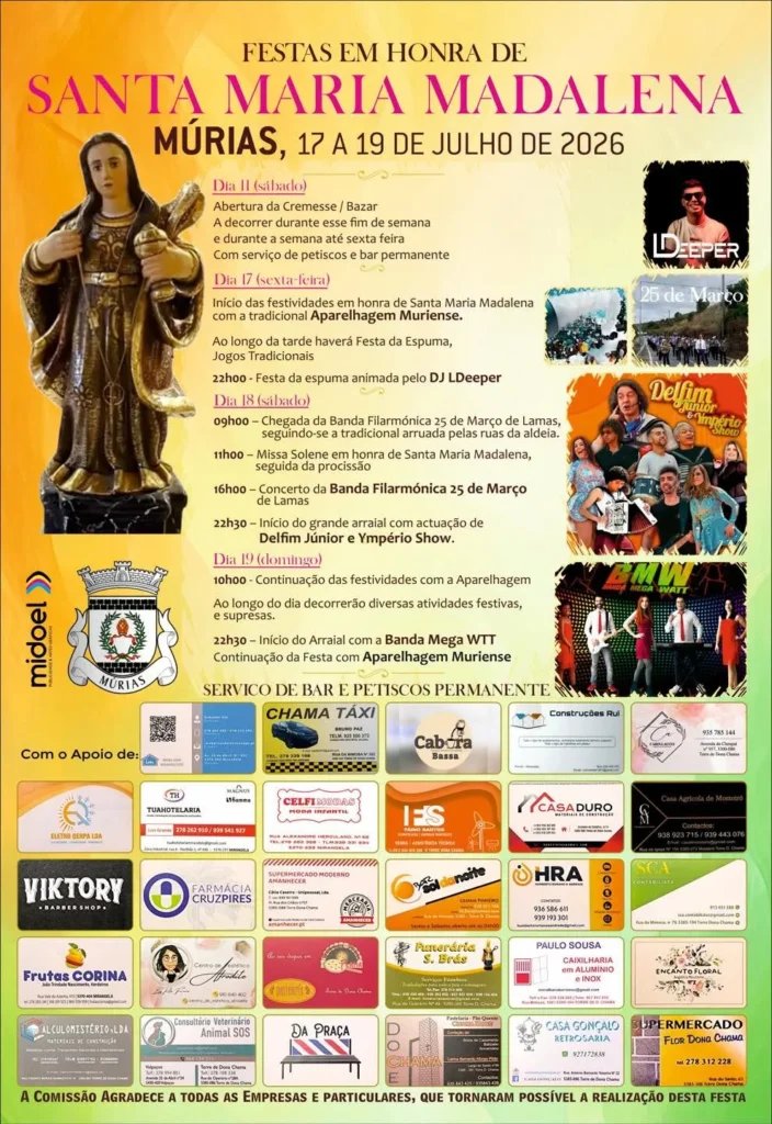 Cartaz Festas em honra de Santa Maria Madalena 2026 - Múrias