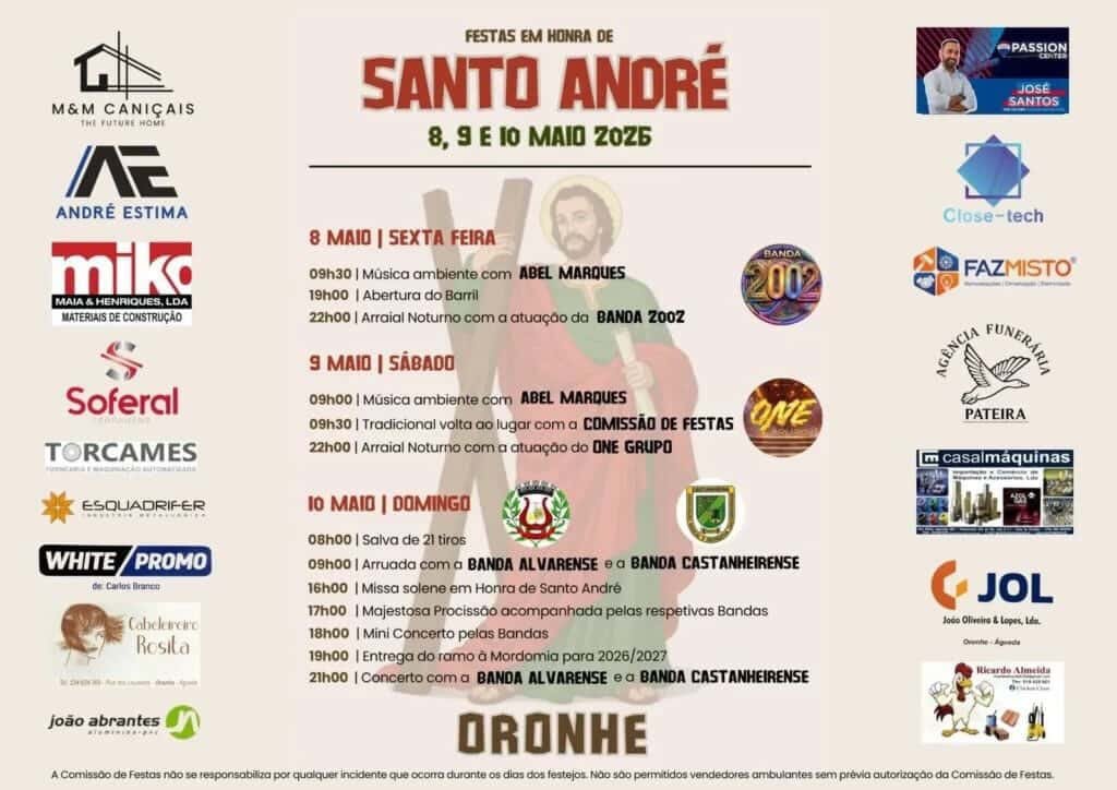 Cartaz Festas em honra de Santo André 2026 - Oronhe