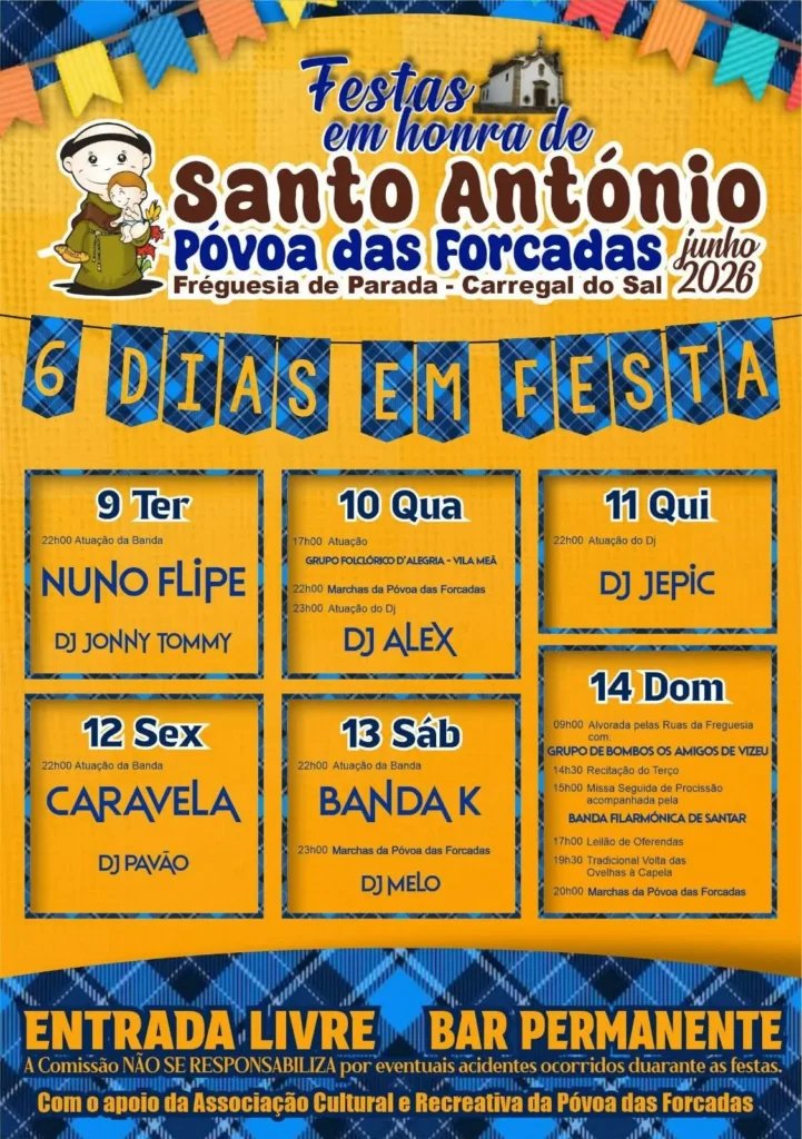 Cartaz Festas em honra de Santo António 2026 - Póvoa das Forcadas