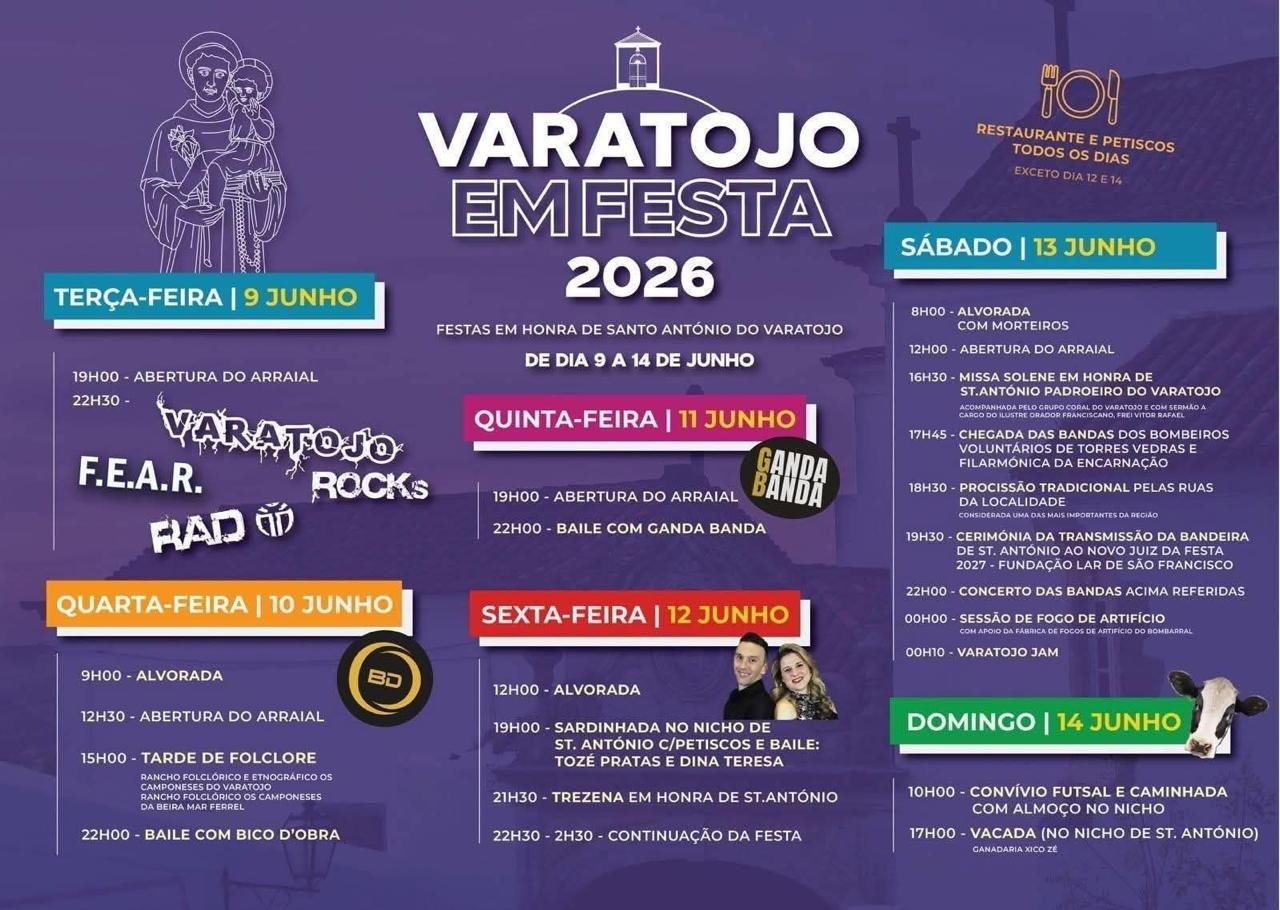 Cartaz Festas em honra de Santo António 2026 - Varatojo