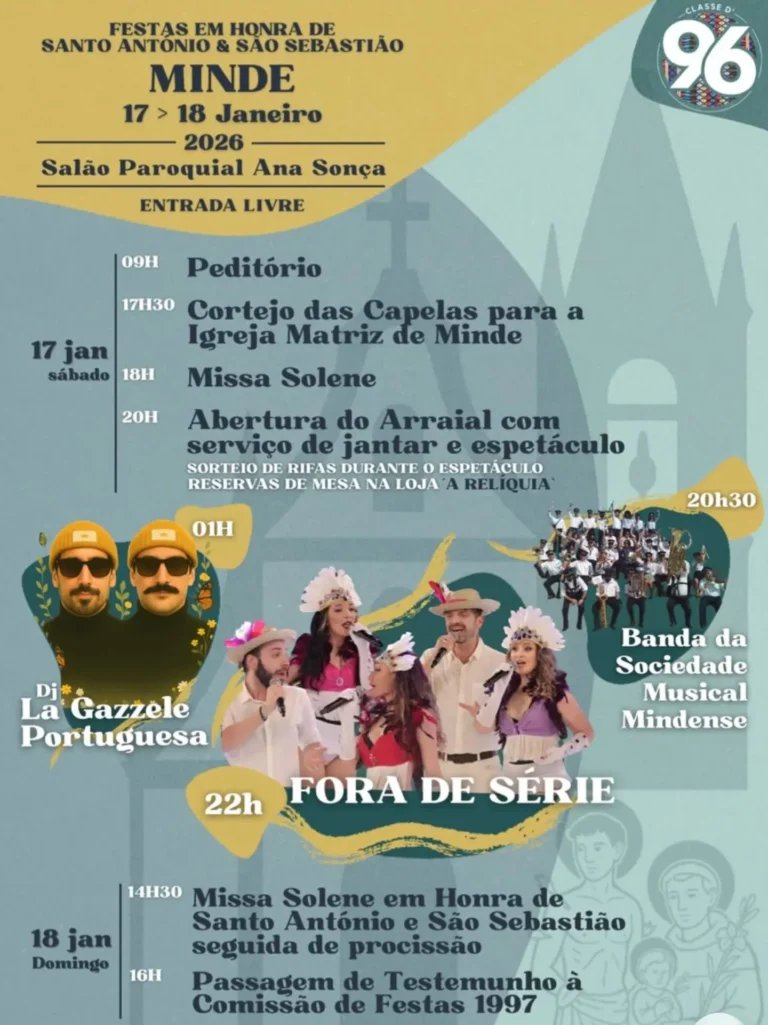 Cartaz Festas em honra de Santo António e São Sebastião 2026 - Minde