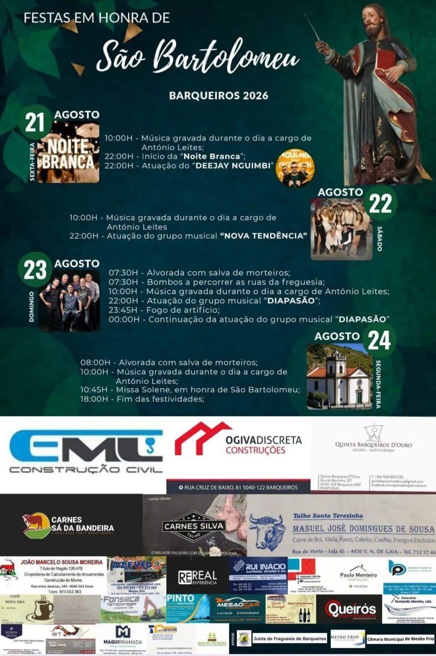 Cartaz Festas em honra de São Bartolomeu 2026 - Barqueiros