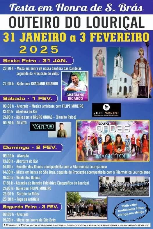 Cartaz Festas em Honra de São Brás 2025 - Outeiro do Louriçal