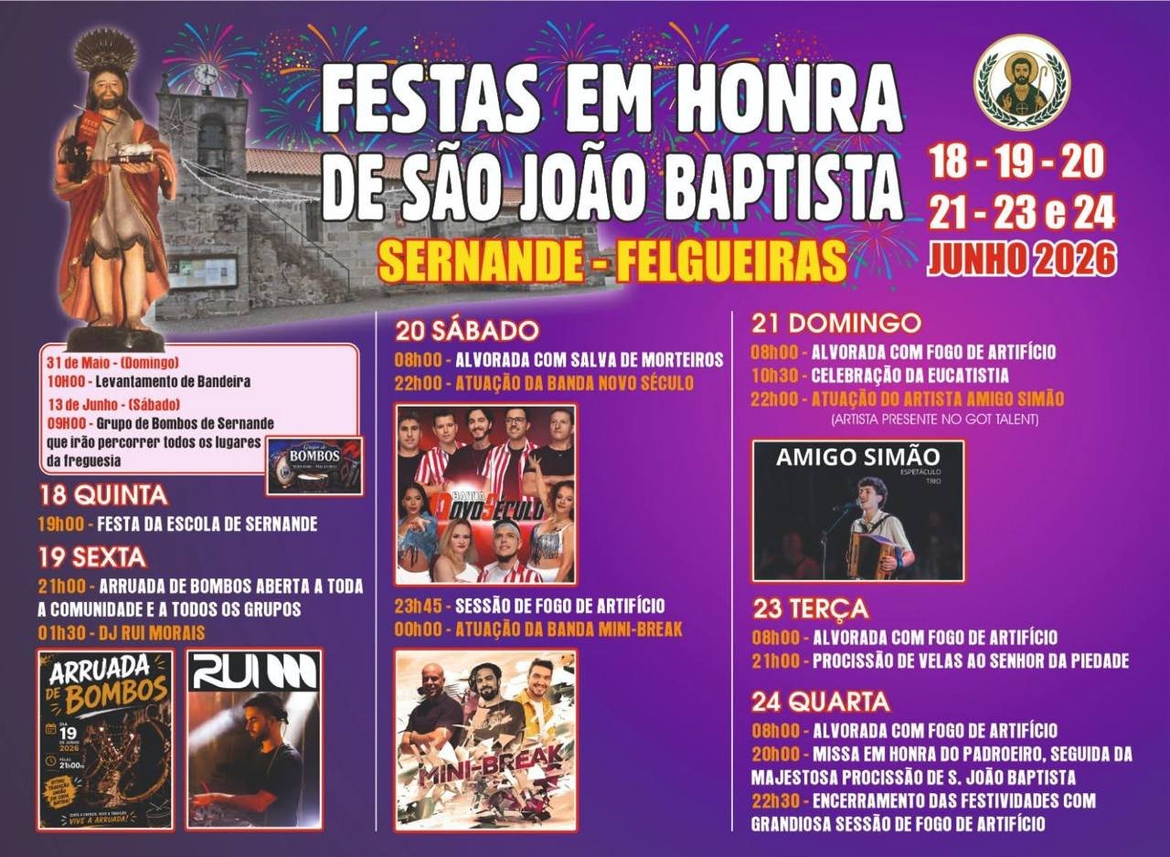 Cartaz Festas em honra de São João Baptista 2026 - Sernande