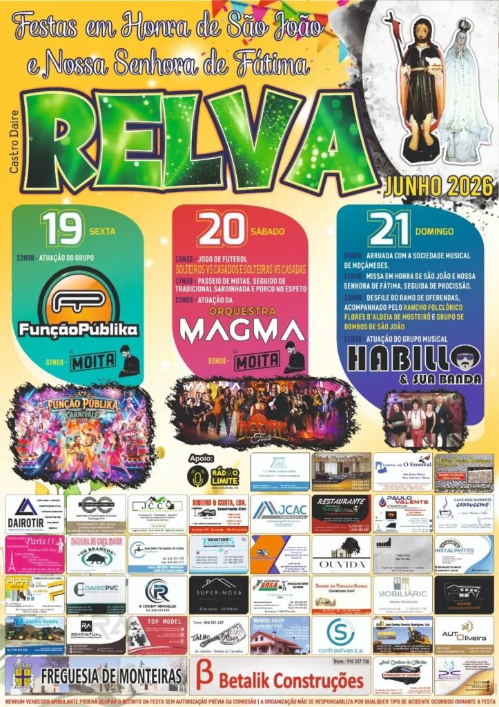 Cartaz Festas em honra de São João e Nossa Senhora de Fátima 2026 - Relva