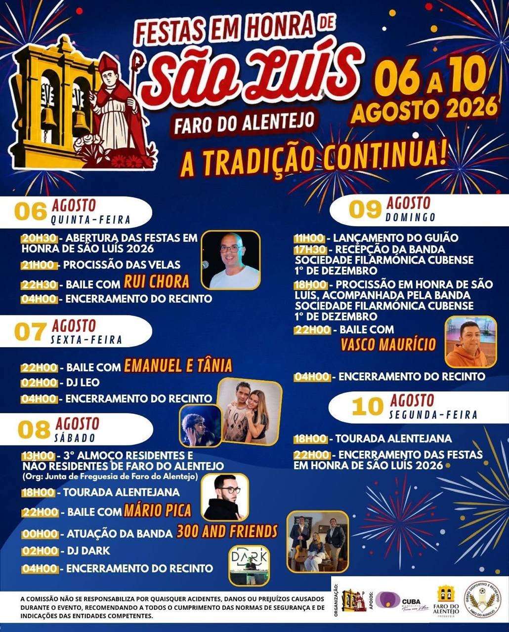 Cartaz Festas em honra de São Luís 2026 - Faro do Alentejo