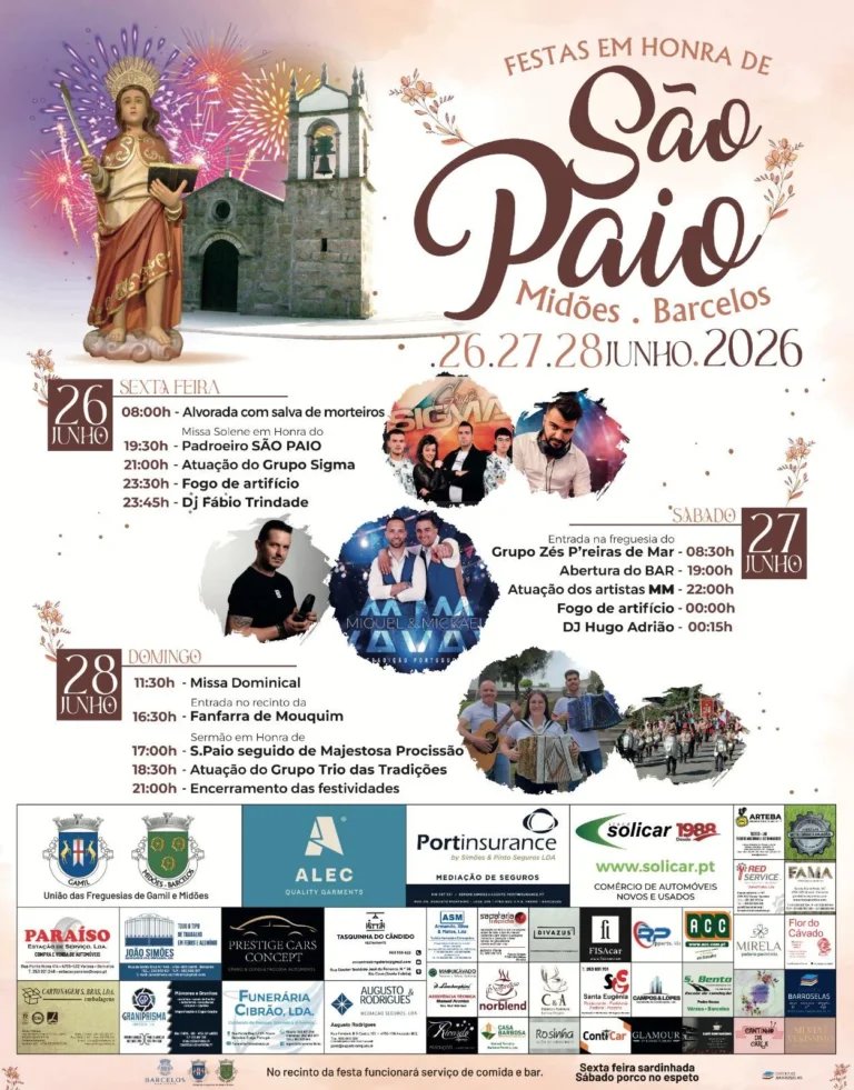 Cartaz Festas em honra de São Paio 2026 - Midões