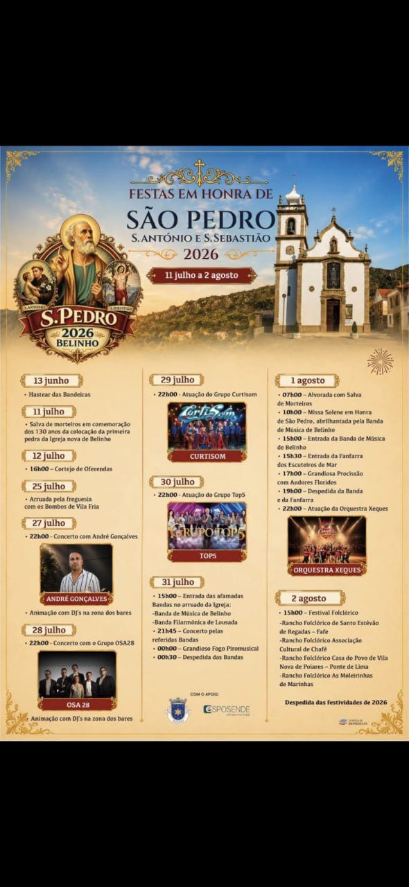 Cartaz Festas em honra de São Pedro 2026 - Belinho