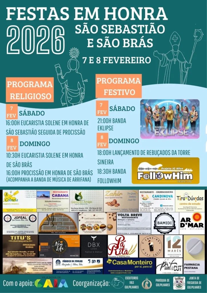 Cartaz Festas em honra de São Sebastião e São Brás 2026 - Vila Nova de Gaia