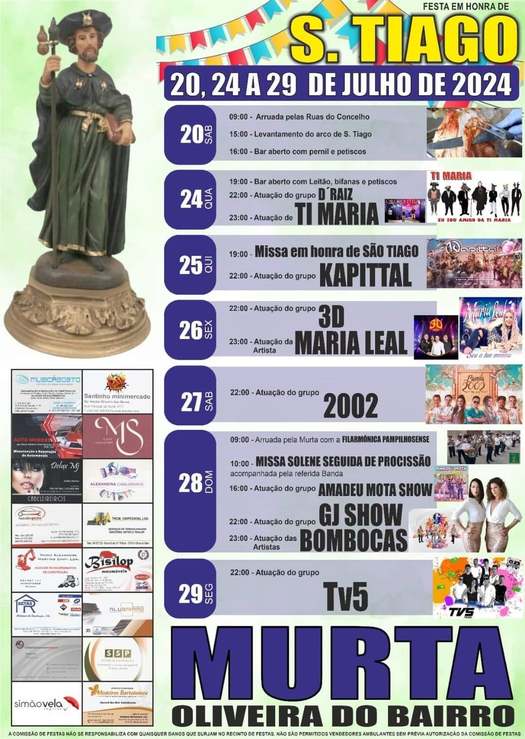 Cartaz Festas em Honra de São Tiago 2024 - Murta