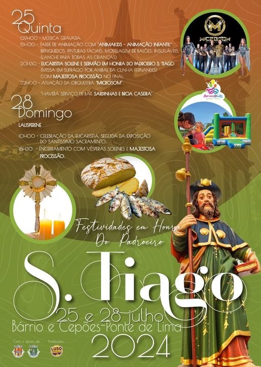 Cartaz FESTAS EM HONRA DE  SÃO TIAGO 2024 - Ponte de Lima