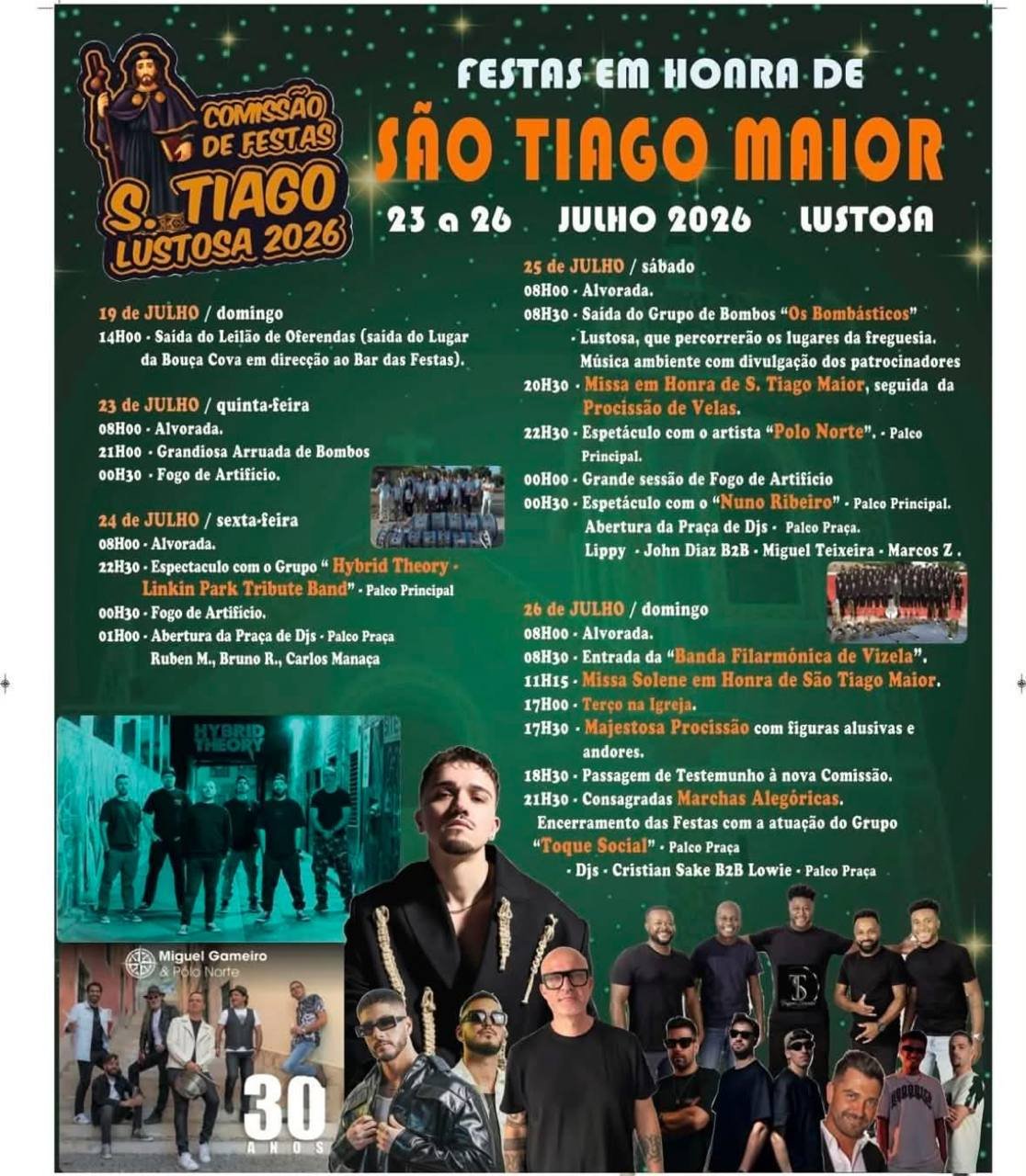 Cartaz Festas em honra de São Tiago Maior 2026 - Lustosa