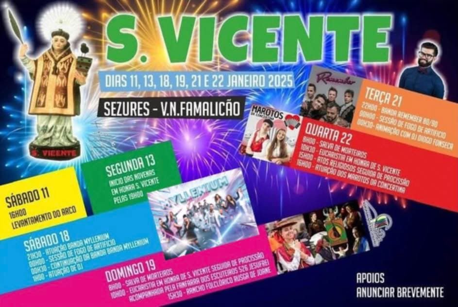Cartaz Festas em Honra de São Vicente 2025 - Vila Nova de Famalicão