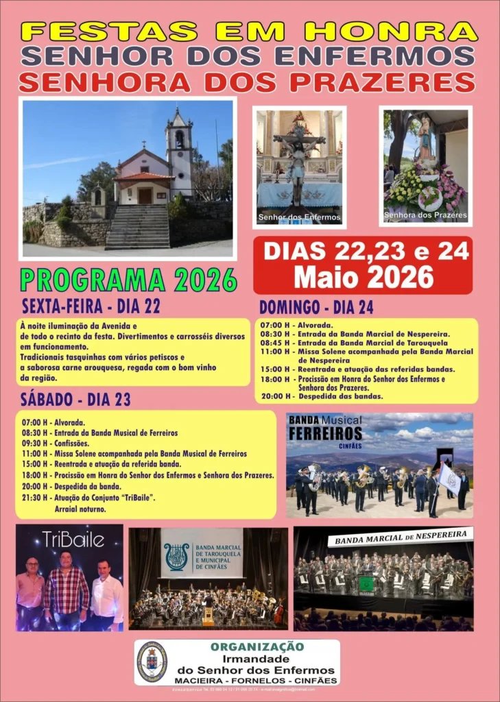Cartaz Festas em honra de Senhor dos Enfermos e Senhora dos Prazeres 2026 - Macieira