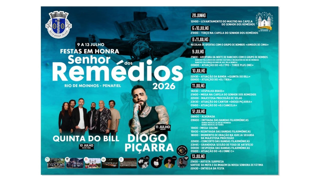 Cartaz Festas em honra de Senhor dos Remédios 2026 - Rio de Moinhos