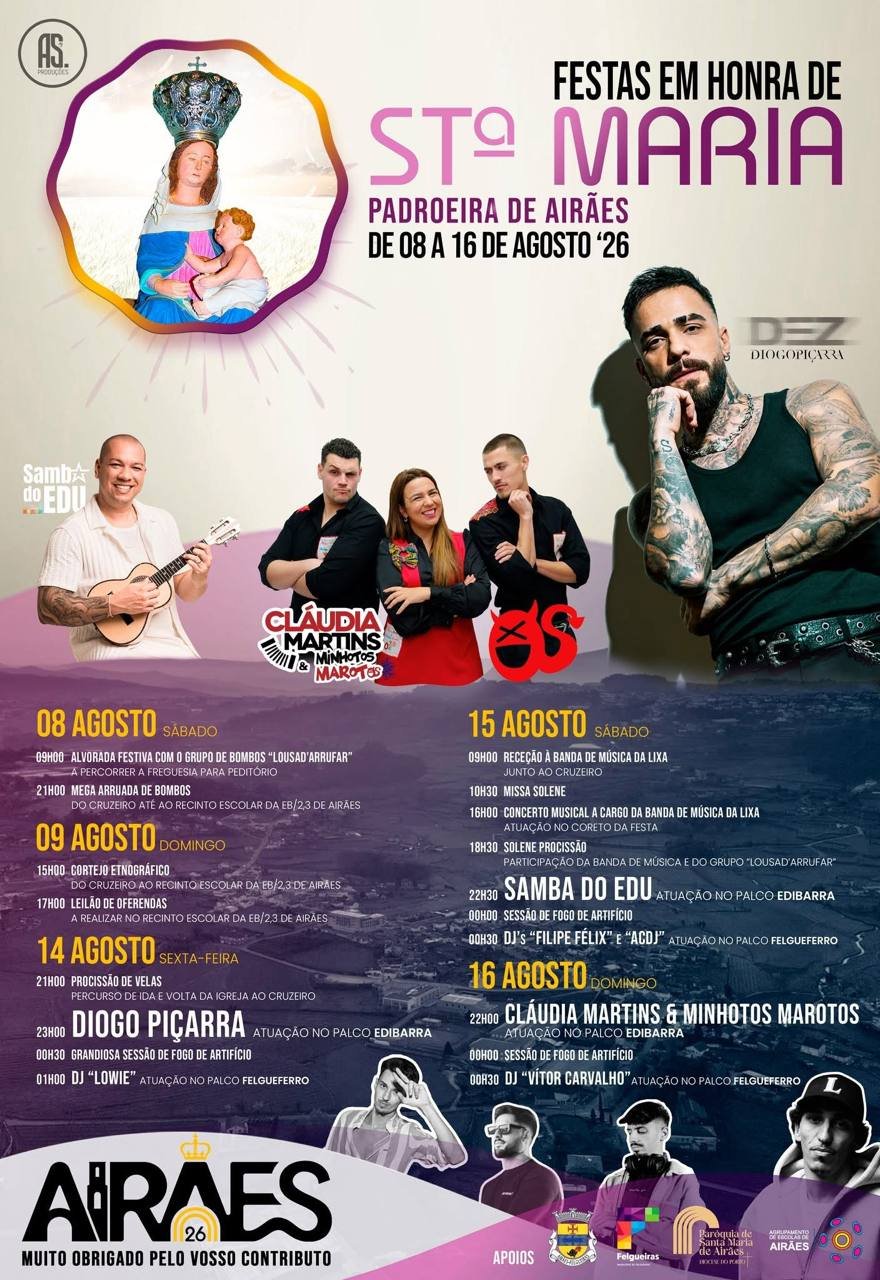 Cartaz Festas em honra de Sta Maria 2026 - Airães