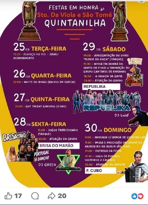 Cartaz Festas em honra de Sto. Da Viola e São Tomé 2026 - Quintanilha