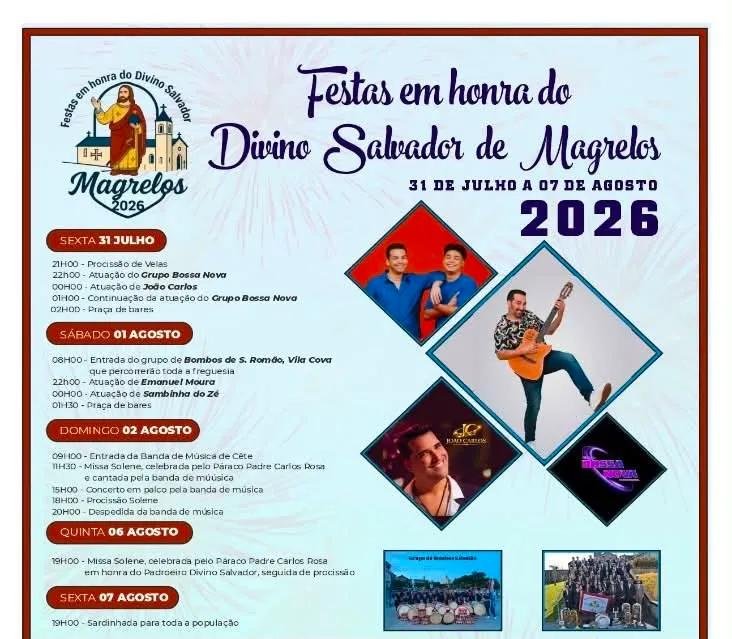 Cartaz Festas em honra do Divino Salvador de Magrelos 2026 - Magrelos