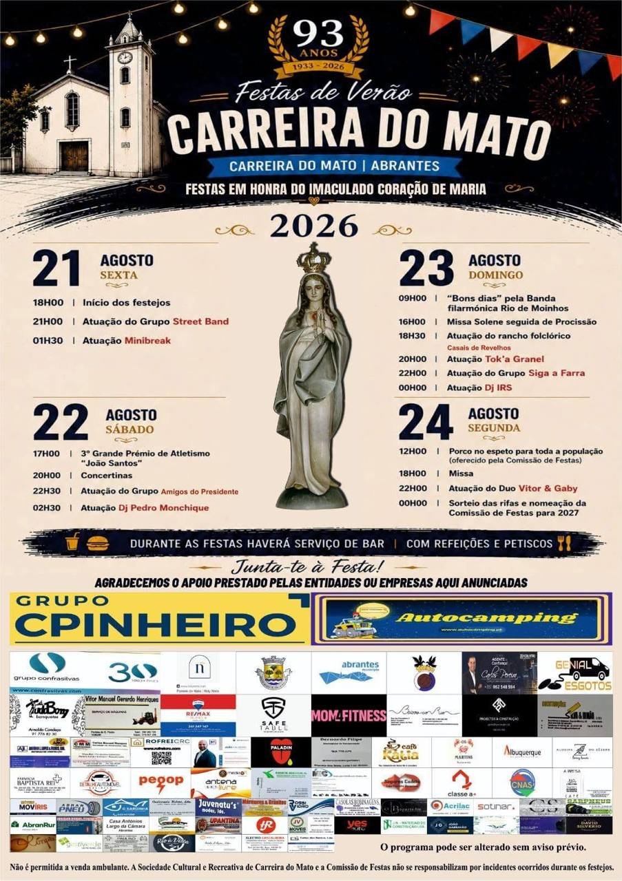 Cartaz Festas em honra do Imaculado Coração de Maria 2026 - Carreira do Mato