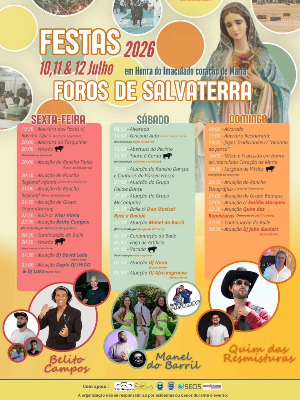 Cartaz Festas em Honra do Imaculado Coração de Maria 2026 - Foros de Salvaterra